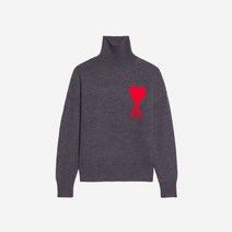 아미 빅 하트 로고 퍼넬 넥 스웨터 그레이 레드 AMI de Coeur Funnel Neck Sweater Grey Red