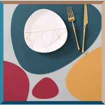 블리스홈 북유럽 귀여운 조약돌 실리콘 테이블 식탁 매트 + 컵받침포함, 4P, 멜란지블루