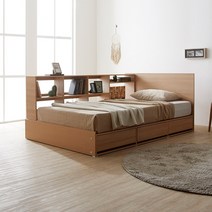 파로마 큐브 책장형 수납침대(SS)_본넬 매트, 오크