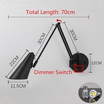 실내 벽 장식 램프 (e27 전구 무료) led 황금 조명기구 조절 가능한 각도길이 옆, 3087-블랙, 협력사, 버튼 스위치로