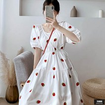 가바바 여성 원피스 딸기가 콕콕 귀여운 스타일 쉬폰 플레어 여름 미디원피스 G49535