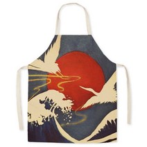 일본 우키요-e 리넨 앞치마 후지 가정용 주방 그리스 및 얼룩 방지 요리 허리 민소매 블라우스, 38x47cm, style 1, style 1_38x47cm