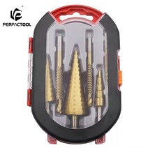 Perfactool hss 스틸 4-122032mm 티타늄 사다리 드릴 비트 삼각형 핸들 슬롯 톱 목공 도구 파고다 드릴 비트 세트, 상자