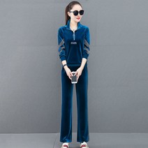 여성 벨벳 트레이닝복세트 반집업 맨투맨+팬츠 투피스 빅사이즈SFW