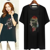 오렌지코디 홈쇼핑 상품 55 120 앵무새 핫픽스 롱 티셔츠 자체제작