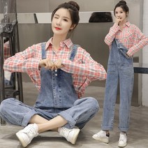 임산부 멜빵 바지 여성 와이드 루즈핏 숲 계 슬림핏 스트레이트핏 일자 데님 슬립 팬츠 체크 와이셔츠 4050665265