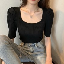 넥 스퀘어 골지 어깨 셔링 퍼프소매 반팔니트 티셔츠여자반팔티 남자티셔츠 기본티 무지티 박스티 커플맨투맨 커스텀맨투맨 티셔츠 커스텀후드티 여름커플옷 긴