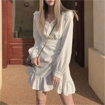 셀러허브 여성패션 [오노마] ONM 여성 미니 원피스 프릴 장식 셔링 브이넥 랩원피스