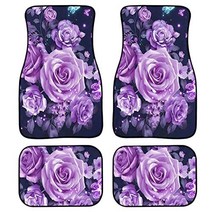 자동차 플로어매트여성을 위한 4 조각 자동차 바닥 매트 빨간 장미 꽃 인쇄 액세서리 고무 카펫 모든 날씨, 12 형광 노란색