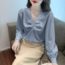 가을 레이스 여 빈티지 프리미엄 기질 상의 긴팔 블라우스 상의