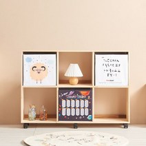 H6344 2단 6칸 삼나무 바퀴형 책장 1color