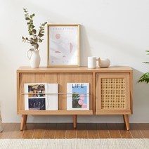 소티디자인 헤이즐 라탄 플랩도어 TV 거실장 1100, 캄포베니어 P107RTO