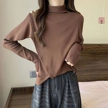 LINHYE 가을 겨울 여성 슬림핏 폴라 긴팔 티셔츠