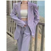 여성 정장 가을 보라색 블레이저 pantsuit 한국 패션 빈티지 느슨한 자켓 바지 2 조각 세트 비즈니스 캐주얼 바지 복장