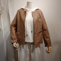 여성레자 인조가죽 노카라라운드 루즈핏 봄 가을 라이더 숏 그레이 카멜 크림 카키 블랙 자켓 잠바 크롭 여자 40대 50대