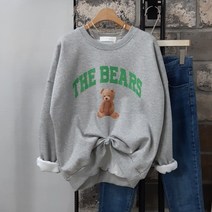 상상그이상 여성용 국내제작 베어기모 맨투맨 고급원단 부드러운 촉감 파스텔 귀여운 프린팅 가볍고 따뜻한 기모안감 꾸안꾸룩 패딩안에 입기 좋은 루즈핏 데일리템