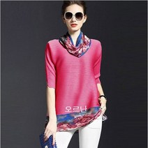 오르난 중년 엄마 나염 7부 블라우스 스카프 세트 jc1795