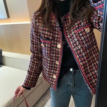 여성정장자켓 직조 격자 무늬 여성 블레이저 포켓 플러스 벨벳 봄 가을 캐주얼 트위드 코트 사무실 정장 재킷