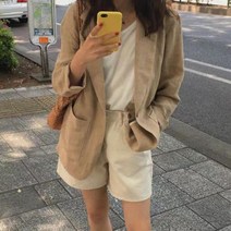 루즈핏 마 여름 캐주얼 여성 출근 오피스 하객 룩 린넨 자켓