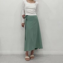 파스텔 리본 랩 롱 스커트
