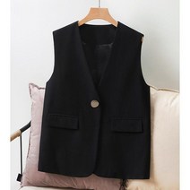 JAR 봄여름 여성 정장 조끼 카라 더블버튼 민소매 하프 베스트 아우터 빅사이즈