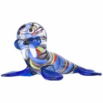 Tooarts 수제 공예 유리 동물 조각 가정 장식, AG96-컬러 바다코끼리