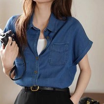 [세인트이브] T6090 여자 반팔 나그랑 데님셔츠