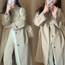 톰보이 볼륨 버튼 오리지널 벨티드 롱 트렌치코트 배색 더블 아우터 맥시 벨트