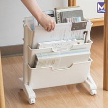 MCOMPANY 정리 사무용 미니 전면 책상 책꽂이 책장 간이 이동식 3단 화이트 수납장 책상위 수납함 선반 책 정리함 프린터 서랍 나무 원목 분리 인테리어 책상용 트롤리 P-J8, 바퀴달린 트롤리 (잡지꽂이)