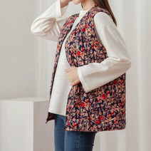 엄마 데일리 브이넥 예쁜 나염 꽃무늬 김장 부드러운 느낌 조끼