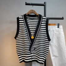 사선 브이넥 단가라 롱니트 조끼