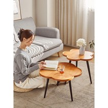 다과상 소반 반상 교자상 꽃모양 찻상 반상 커피 다도상 티 베드 테이블 미니 좌탁, 브라운 60x6x38