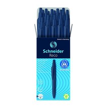 슈나이더 Schneider Reco 볼펜 M (미디엄) 리필 가능 및 접이식 블루 배럴 펜 20개 상자 블루 잉크 (131813)