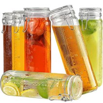 Folinstall 6팩 591.5ml(20온스) 톨 유리병 바닐라 추출물용 밀폐 뚜껑 포함 누출 방지 유리병(600ml) 물 주스 우유 아이스 티용 실리콘 씰 포함 4