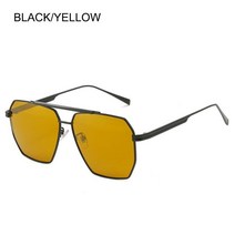 Eyewear Oversized Sun Glasses Lightweight Men's Metal Frame Polygon, 02 BLACK-YELLOW