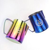 우유 김이 나는 Frothing 투수 스테인레스 스틸 비 스틱 우유 주전자 당겨 꽃 컵 커피에 적합 카푸치노 라떼 아트 600ml|Milk Jugs|, 1개, 다채로운, 350ml