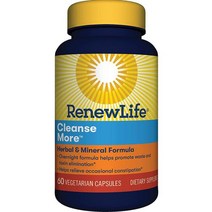 클렌주스 디톡스 몸속독소 제거 배출 Renew Life Adult Cleanse More 헐 규칙성을 . 허벌 미네랄 포뮬러야 글루텐 유제품 대두 무함유100 식물성 캡슐, 60 카운트(1팩)