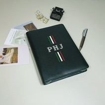 이니셜스 패턴 일러스트 다이어리 / 이니셜 로고 각인 가죽 플래너 2024 먼슬리, NOBLE 지퍼_딥그린/아이보리