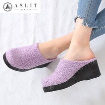 애슬릿 애슬릿 뽀글이 퍼 여성 통굽 웨지 털 슬리퍼 7.5cm
