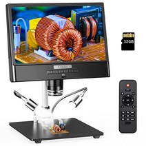 Elikliv EDM12 25.4cm(10인치) LCD 디지털 현미경 50X-1300X 납땜 코인 현미경 금속 스탠드 포함 1080P 비디오 현미경 10개의 LED 필 라이, EDM12 12MP