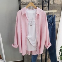 상상그이상 여성용 국내제작 바이오줄지 스트라이프 긴팔 기본 셔츠 루즈핏 간절기용 레이어드룩 파스텔컬러 줄지셔츠 가성비 좋은 단정한 카라넥 데일리룩