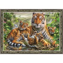 행복퍼즐 행복한 호랑이가족 500피스 직소퍼즐액자 HP508, 퍼즐+앤틱카키액자