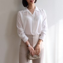 드뷰 반카라 브이넥 쉬폰 플레인 긴팔 셔츠 블라우스 (5color)