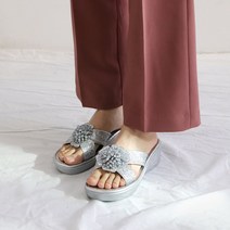 여성 통굽 키높이 국화 스트랩 사무실 슬리퍼 5cm
