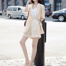 블링잇츠 시원한 여름 정장 셋트 투피쓰 쓰리피스 반바지 정장 라이트블루 그린 베이지