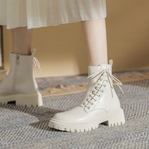 여성 워커 여성 레이스업 워커 여성용 가벼운 가죽 미들 롱 워커 가을 겨울 여성 트렌디 지퍼 워커