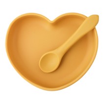 [움바움바] 아기 유아 실리콘 하트 흡착식판 접시 그릇 식기, 머스타드 옐로우
