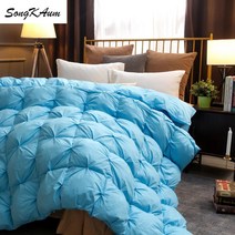 패브릭 기저귀 수건보관함 책장바구니 누빔 바구니 화이트 구스 덕 다운 5 성급 호텔 트위스트 꽃 면 커버, 100.220x240cm 4.5kg - blue