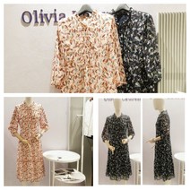 올리비아로렌 여성스러운 플라워 나염 프릴넥 쉬폰 7부 롱 원피스 nc청주점 vocoaxm4351