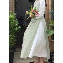 오가닉라이프 린넨 앞치마 모음 원피스형 앞치마 예쁜 앞치마 이니셜 자수 나염 가능, 린넨 옆트임 앞치마 민트, ., .